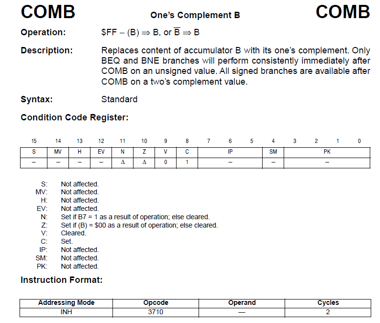 68HC16 COMB instruction